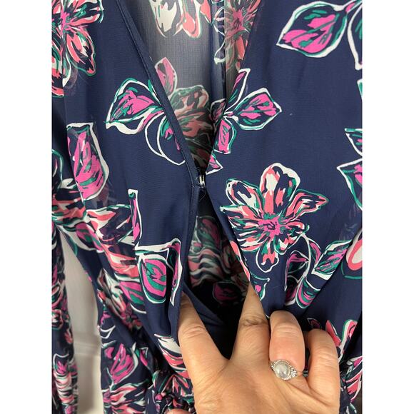 New Look Chiffon Long Sleeve Blue Floral Maxi Dress Size Medium Bohemian - Picture 8 of 10